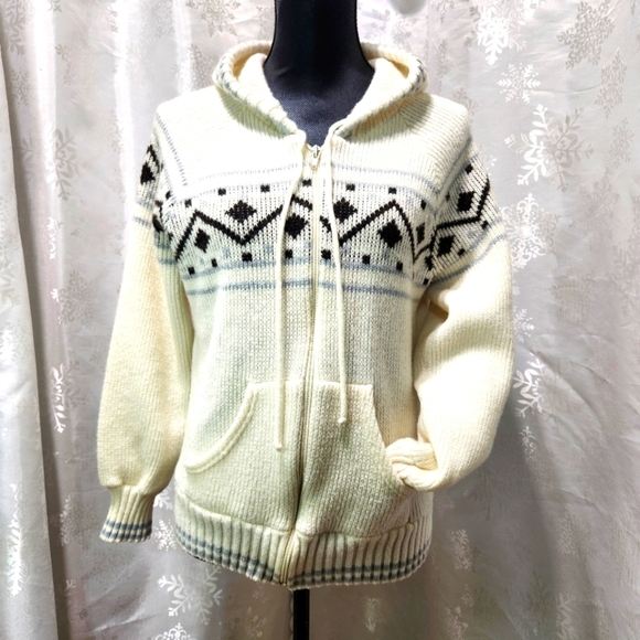 KITTY HAWK Knit Fair Isle Mohair Blend VTG Zip Hooded Sweater - Picture 4 of 12